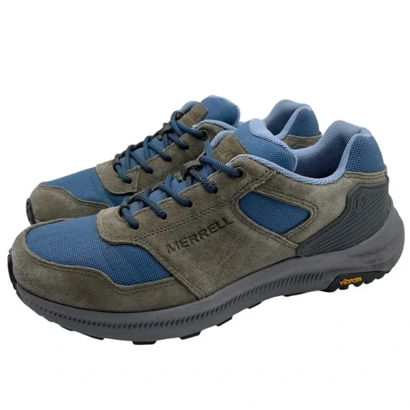 Merrell Womens Hiking Shoes Sz 7.5 Olive Green Blue Suede Low Top Vibram Outdoor - Picture 1 of 13